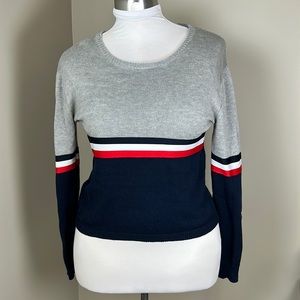PINK ROSE Gray, Red, White, Blue Long Sleeve Sweater Size Medium
